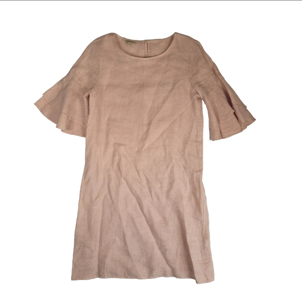 Francesca Bettini Linen Dress Womens Sz XS Blush Pink Ruffled Sleeve Coastal